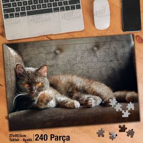 Asil Hobi Kahverengi Gözlü Kedi-Sevimli Hayvan Yapboz-Ayak Destekli Çerçeveli 240 Parça Puzzle
