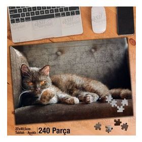 Asil Hobi Kahverengi Gözlü Kedi-Sevimli Hayvan Yapboz-Ayak Destekli Çerçeveli 240 Parça Puzzle