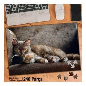 Asil Hobi Kahverengi Gözlü Kedi-Sevimli Hayvan Yapboz-Ayak Destekli Çerçeveli 240 Parça Puzzle