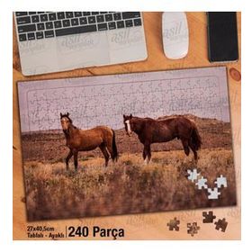 Asil Hobi Kahverengi İki At-Vahşi Yaşam-Hayvan Yapboz-Ayak Destekli Çerçeveli 240 Parça Puzzle