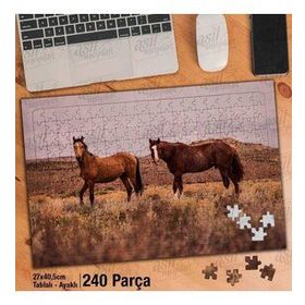 Asil Hobi Kahverengi İki At-Vahşi Yaşam-Hayvan Yapboz-Ayak Destekli Çerçeveli 240 Parça Puzzle