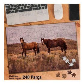Asil Hobi Kahverengi İki At-Vahşi Yaşam-Hayvan Yapboz-Ayak Destekli Çerçeveli 240 Parça Puzzle