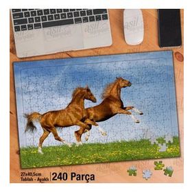 Asil Hobi Kahverengi Sevimli İki At-Doğa-Hayvan Yapboz-Ayak Destekli Çerçeveli 240 Parça Puzzle