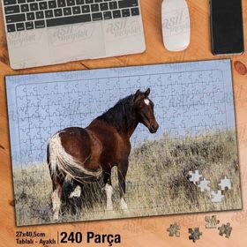 Asil Hobi Kahverengi Ve Beyaz At-Kurumuş Otlar Yapboz-Ayak Destekli Çerçeveli 240 Parça Puzzle