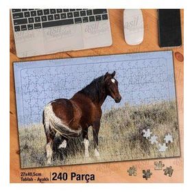 Asil Hobi Kahverengi Ve Beyaz At-Kurumuş Otlar Yapboz-Ayak Destekli Çerçeveli 240 Parça Puzzle