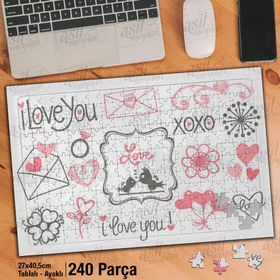 Asil Hobi Kalp-I Love You-Aşk-Sevgi Yapboz-Ayak Destekli Çerçeveli 240 Parça Puzzle