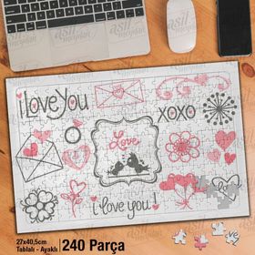 Asil Hobi Kalp-I Love You-Aşk-Sevgi Yapboz-Ayak Destekli Çerçeveli 240 Parça Puzzle