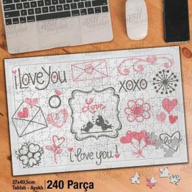 Asil Hobi Kalp-I Love You-Aşk-Sevgi Yapboz-Ayak Destekli Çerçeveli 240 Parça Puzzle