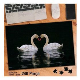 Asil Hobi Kalp Şeklinde Kuğu-Göl-Doğa-Hayvan Yapboz-Ayak Destekli Çerçeveli 240 Parça Puzzle