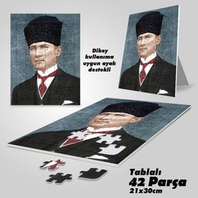 Asil Hobi Kalpaklı Mustafa Kemal Atatürk-Yapboz-Ayak Destekli Laminasyonlu 42 Parça Puzzle