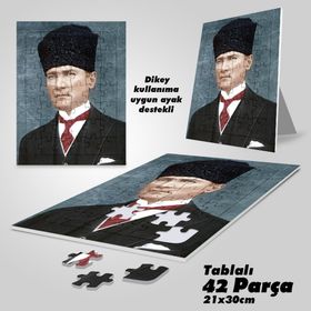 Asil Hobi Kalpaklı Mustafa Kemal Atatürk-Yapboz-Ayak Destekli Laminasyonlu 42 Parça Puzzle