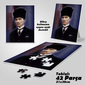 Asil Hobi Kalpaklı Sivil Mustafa Kemal Atatürk-Yapboz-Ayak Destekli Çerçeveli 42 Parça Puzzle