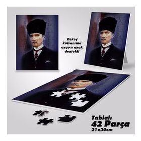 Asil Hobi Kalpaklı Sivil Mustafa Kemal Atatürk-Yapboz-Ayak Destekli Çerçeveli 42 Parça Puzzle