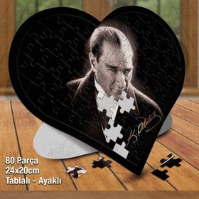 Asil Hobi Kalpli Mustafa Kemal Atatürk İmzalı Puzzle Fotoğraf Baskılı 80 Parça Puzzle