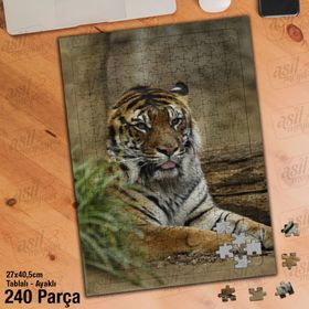 Asil Hobi Kaplan-Orman-Vahşi Yaşam-Doğa-Hayvan Yapboz-Ayak Destekli Çerçeveli 240 Parça Puzzle