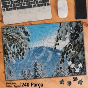 Asil Hobi Kar-Ağaçlar-Dağlar-Doğa-Manzara Yapboz-Ayak Destekli Çerçeveli 240 Parça Puzzle