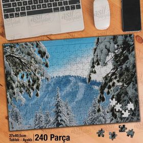 Asil Hobi Kar-Ağaçlar-Dağlar-Doğa-Manzara Yapboz-Ayak Destekli Çerçeveli 240 Parça Puzzle
