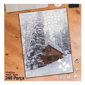 Asil Hobi Kar-Dağ Evi-Ağaç-Manzara Yapboz-Ayak Destekli Çerçeveli 240 Parça Puzzle