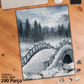 Asil Hobi Kar-Kış-Köprü-Ağaç-Manzara Yapboz-Ayak Destekli Çerçeveli 240 Parça Puzzle