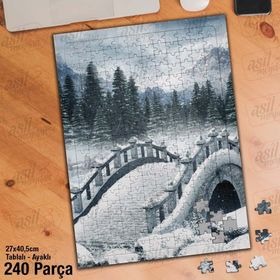 Asil Hobi Kar-Kış-Köprü-Ağaç-Manzara Yapboz-Ayak Destekli Çerçeveli 240 Parça Puzzle