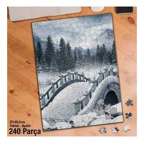 Asil Hobi Kar-Kış-Köprü-Ağaç-Manzara Yapboz-Ayak Destekli Çerçeveli 240 Parça Puzzle