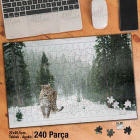 Asil Hobi Kar-Kış-Leopar-Vahşi Yaşam-Hayvan Yapboz-Ayak Destekli Çerçeveli 240 Parça Puzzle