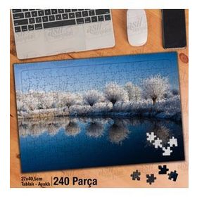 Asil Hobi Kar-Kış-Mevsim-Ağaçlar-Göl-Yansıma Yapboz-Ayak Destekli Çerçeveli 240 Parça Puzzle