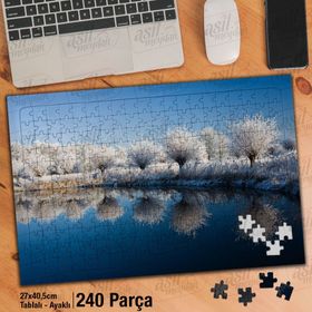 Asil Hobi Kar-Kış-Mevsim-Ağaçlar-Göl-Yansıma Yapboz-Ayak Destekli Çerçeveli 240 Parça Puzzle