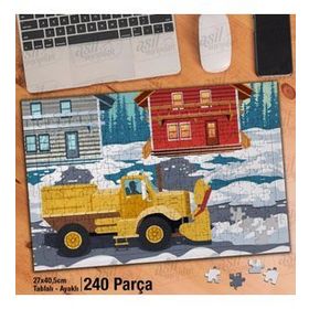 Asil Hobi Kar Küreme Aracı-İş Makinesi-Evler Yapboz-Ayak Destekli Çerçeveli 240 Parça Puzzle