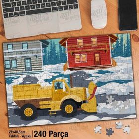 Asil Hobi Kar Küreme Aracı-İş Makinesi-Evler Yapboz-Ayak Destekli Çerçeveli 240 Parça Puzzle