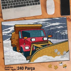 Asil Hobi Kar Küreme Aracı-Kış-İş Makinesi Yapboz-Ayak Destekli Çerçeveli 240 Parça Puzzle