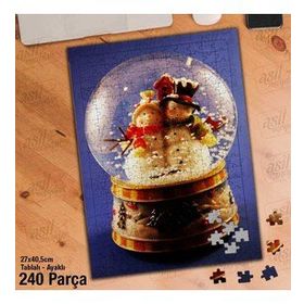 Asil Hobi Kar Küresi-Kardan Adam Ve Kadın-Kartanesi Yapboz-Ayak Destekli Çerçeveli 240 Parça Puzzle