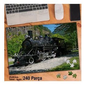 Asil Hobi Kara Tren-Yeşil Ağaçlar-Yol-Tatil Yapboz-Ayak Destekli Çerçeveli 240 Parça Puzzle