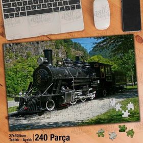 Asil Hobi Kara Tren-Yeşil Ağaçlar-Yol-Tatil Yapboz-Ayak Destekli Çerçeveli 240 Parça Puzzle