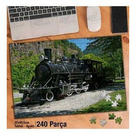 Asil Hobi Kara Tren-Yeşil Ağaçlar-Yol-Tatil Yapboz-Ayak Destekli Çerçeveli 240 Parça Puzzle