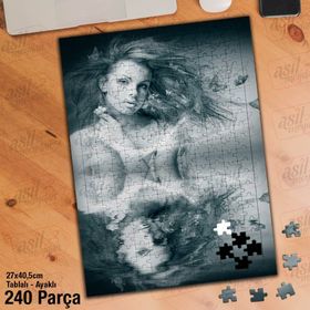 Asil Hobi Karakalem-Çizim-Yansıma-Kadın Porte Yapboz-Ayak Destekli Çerçeveli 240 Parça Puzzle