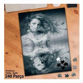 Asil Hobi Karakalem-Çizim-Yansıma-Kadın Porte Yapboz-Ayak Destekli Çerçeveli 240 Parça Puzzle