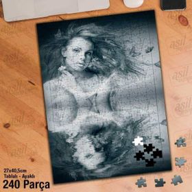 Asil Hobi Karakalem-Çizim-Yansıma-Kadın Porte Yapboz-Ayak Destekli Çerçeveli 240 Parça Puzzle