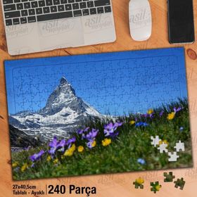 Asil Hobi Karlı Dağ-Tepe-Kır Çiçekleri-Doğa Yapboz-Ayak Destekli Çerçeveli 240 Parça Puzzle