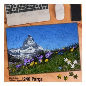 Asil Hobi Karlı Dağ-Tepe-Kır Çiçekleri-Doğa Yapboz-Ayak Destekli Çerçeveli 240 Parça Puzzle