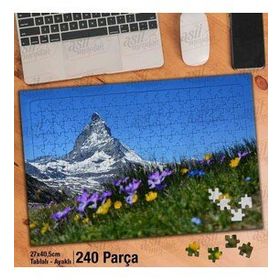 Asil Hobi Karlı Dağ-Tepe-Kır Çiçekleri-Doğa Yapboz-Ayak Destekli Çerçeveli 240 Parça Puzzle