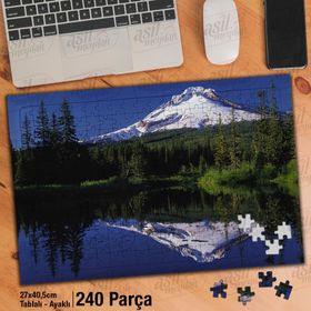 Asil Hobi Karlı Dağlar-Ağaçlar-Doğa-Manzara Yapboz-Ayak Destekli Çerçeveli 240 Parça Puzzle