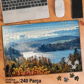 Asil Hobi Karlı Dağlar-Ağaçlar-Doğa-Manzara Yapboz-Ayak Destekli Çerçeveli 240 Parça Puzzle