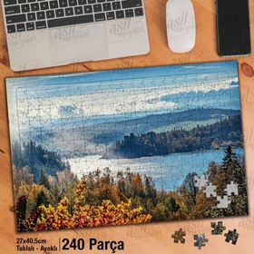Asil Hobi Karlı Dağlar-Ağaçlar-Doğa-Manzara Yapboz-Ayak Destekli Çerçeveli 240 Parça Puzzle