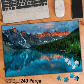 Asil Hobi Karlı Dağlar-Çam Ağaçları-Göl-Manzara Yapboz-Ayak Destekli Çerçeveli 240 Parça Puzzle