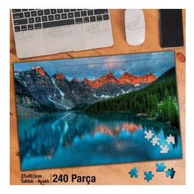 Asil Hobi Karlı Dağlar-Çam Ağaçları-Göl-Manzara Yapboz-Ayak Destekli Çerçeveli 240 Parça Puzzle