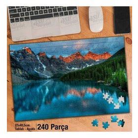 Asil Hobi Karlı Dağlar-Çam Ağaçları-Göl-Manzara Yapboz-Ayak Destekli Çerçeveli 240 Parça Puzzle