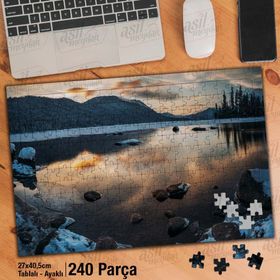 Asil Hobi Karlı Dağlar-Doğa-Manzara-Göl-Yapboz-Ayak Destekli 240 Parça Puzzle
