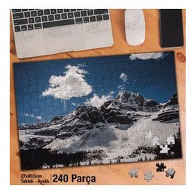 Asil Hobi Karlı Dağlar-Gökyüzü-Ağaçlar-Manzara Yapboz-Ayak Destekli Çerçeveli 240 Parça Puzzle