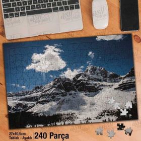 Asil Hobi Karlı Dağlar-Gökyüzü-Ağaçlar-Manzara Yapboz-Ayak Destekli Çerçeveli 240 Parça Puzzle